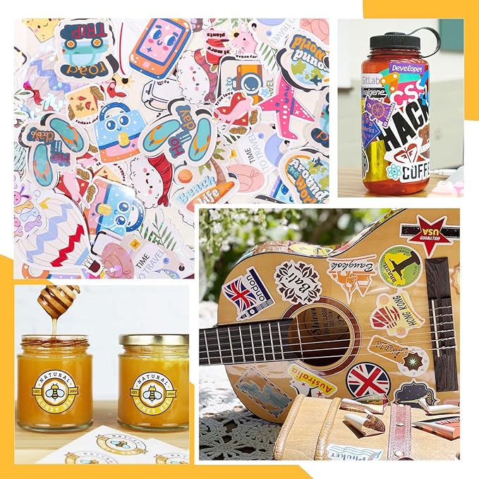 TECKWRAP Holographic Laminate Sheets for Stickers Self Adhesive Vinyl Laminating Sheets Holographic Sticker Paper Clear Vinyl for Inkjet Printer 8.26" x 11.69" A4 28 Sheets (Rainbow,Gem,Star, Sparkle)