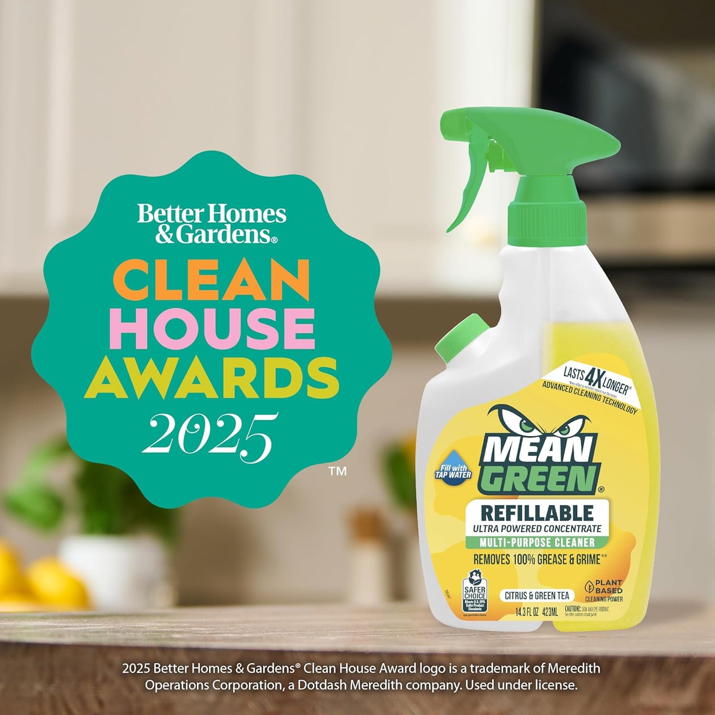 Mean Green Refillable Ultra Powered CONCENTRATE Multi Purpose Cleaner, Citrus & Green Tea, 14.3 fl oz