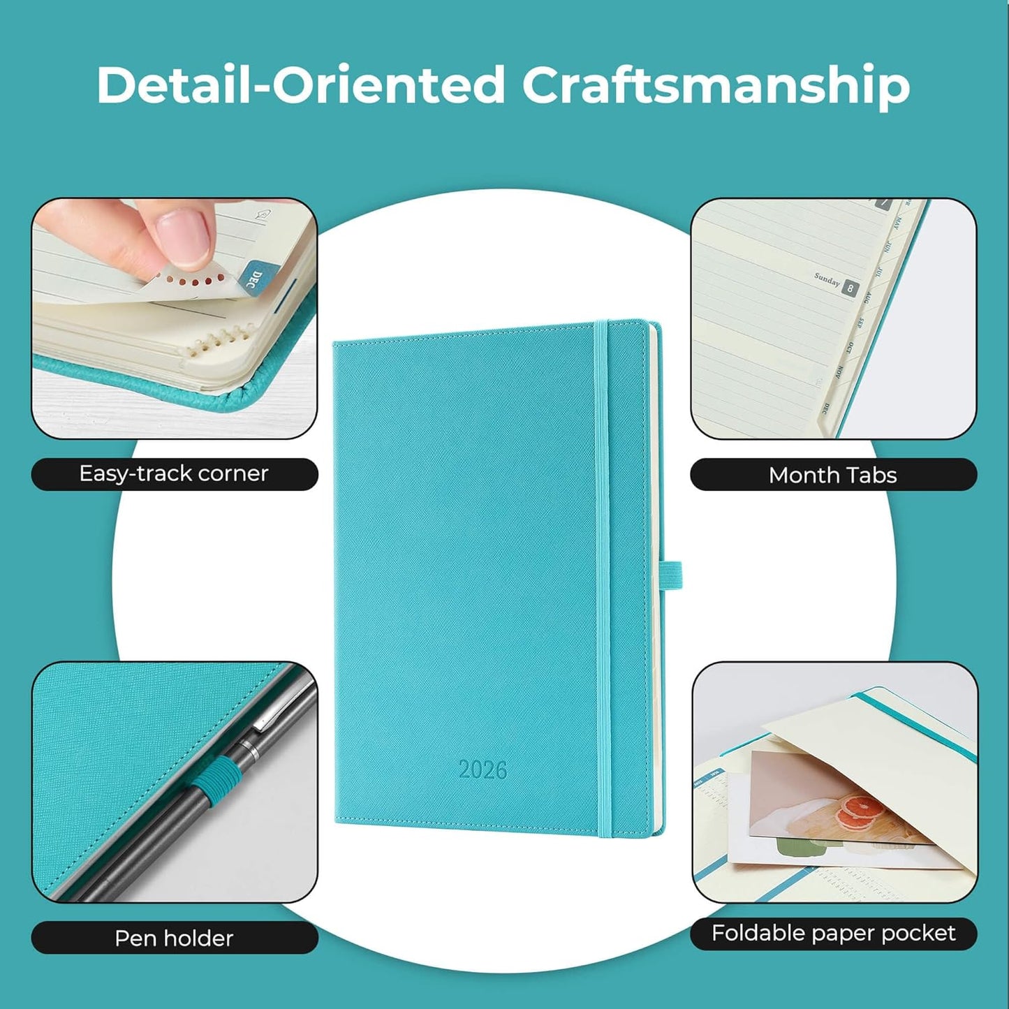 Weekly Monthly 2026 Planner (Jan.26-Dec.26),11.5"x8.5",12 Months Agenda Plan with Month Tabs & Pocket,Expenses/Note Pages, Appointment Book Calendar with Vegan Leather Cover,Light Blue