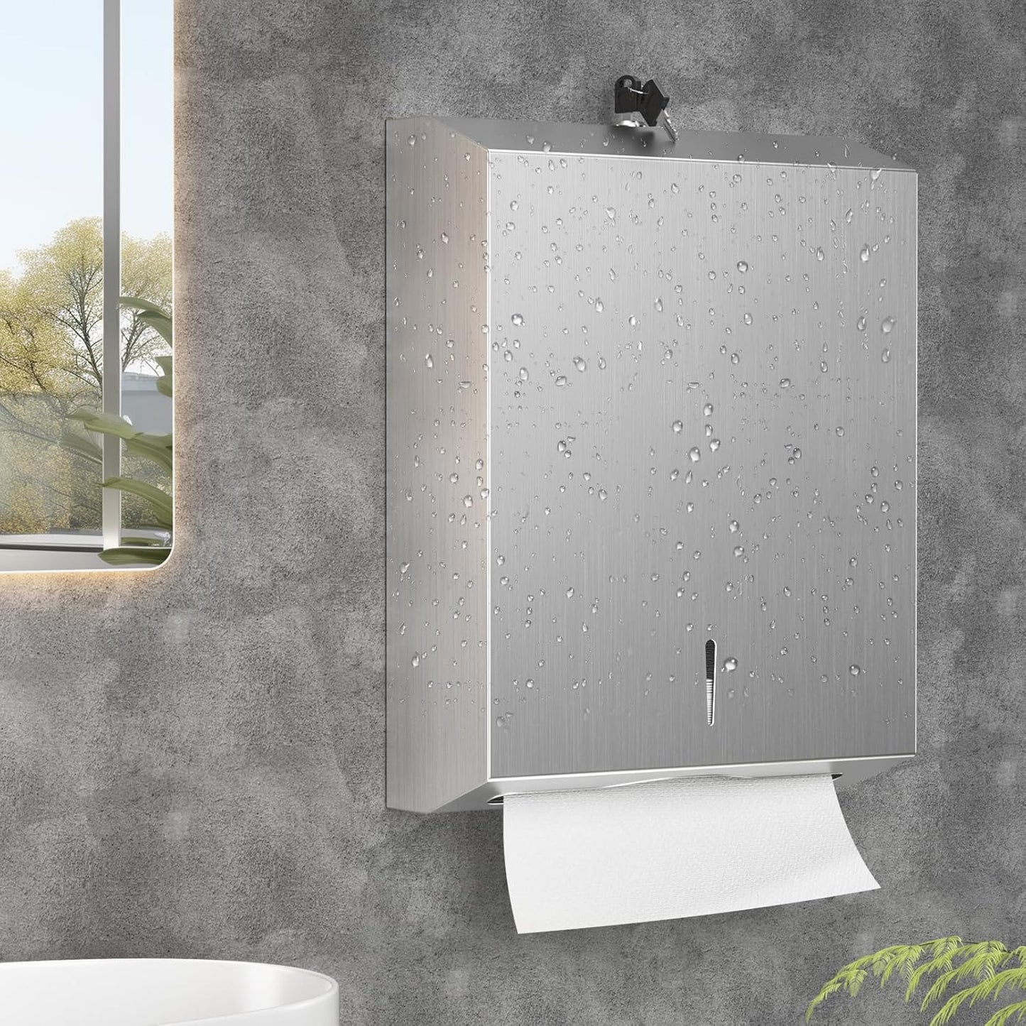 Paper Towel Dispenser Wall Mount Commercial, Stainless Steel Hand Towel Dispenser with Lock, c-fold/Multi-fold/Tri-fold Large Capacity Tissue Holder