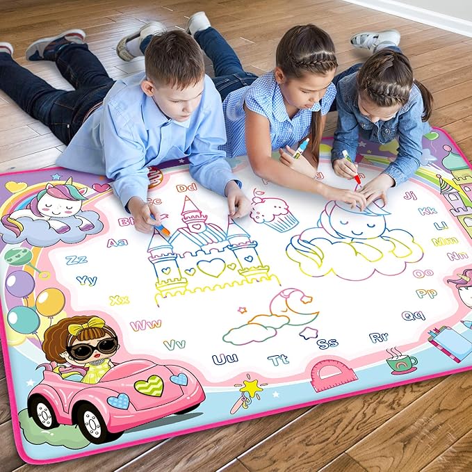 Water Doodle Mat- Kids Painting Writing Doodle Board Toy - Color Drawing Mat Bring Magic Pens Educational Toys for Age 3 4 5 6 7 8 9 10 Year Old Girls Boys Toddler Present