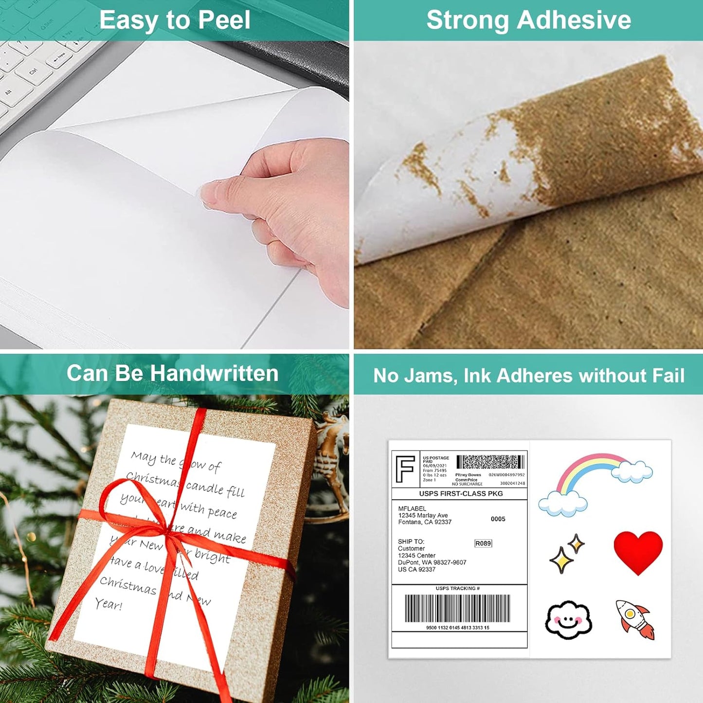 MFLABEL Half Sheet Shipping Labels (8.5" x 11") - 300 Self-Adhesive Labels for Laser/Inkjet Printers | 2-UP Design for FedEx, UPS, Amazon FBA | Matte Finish No-Jam Labels + 12 Free Fragile Stickers