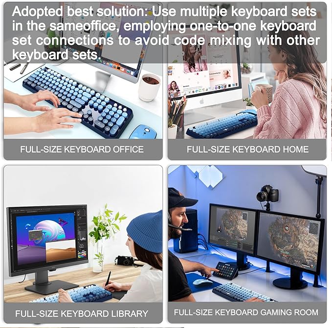 FOPETT Wireless Keyboard and Mouse Combo, 104 Keys Full-Sized 2.4 GHz Round Keycap Colorful Keyboards, USB Receiver Plug and Play, for Windows, Mac, PC, Laptop, Desktop (GradientBlue)