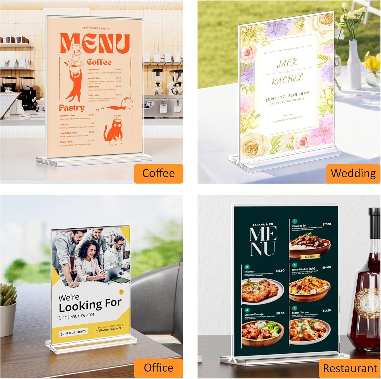 8.5x11 Acrylic Sign Holder 18 Pack, Vertical Double-Sided Display Standing, Clear Plastic Sign Holder Paper Flyer Menu Brochure Holders 8.5x11 inches for Restaurants, Office, Store