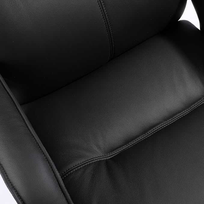 Genuine Leather Modern Executive Chair High-Back Support 90 to 150 Degrees Tilt and Upholstered Home Desk Chair with Base 360LB Capacity Swivel Computer Office Chair (Black)