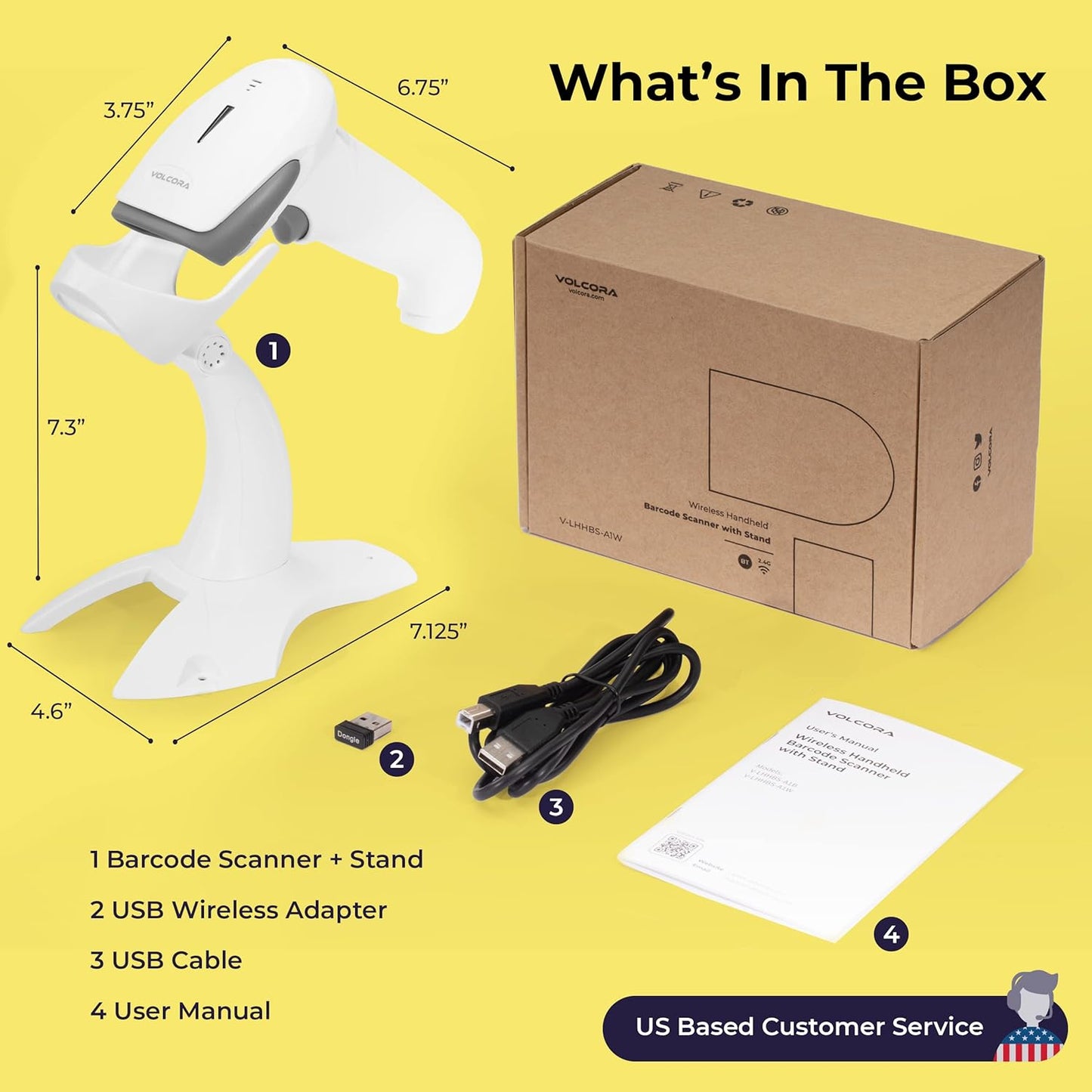 Volcora Wireless Bluetooth Barcode Scanner, QR Code Scanner, USB Portable Handheld Scanners w/Stand Connect w/Tablet/Phone/PC, 1D & 2D Inventory Scanner, Symbol Barcode Scanner for Retail & Warehouse