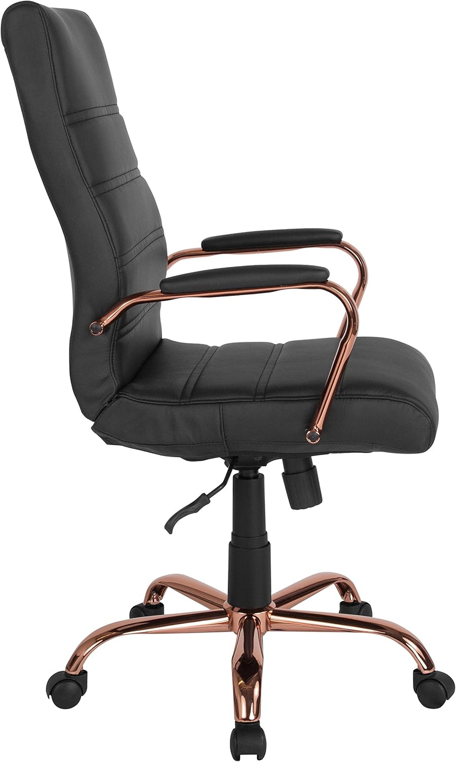 Flash Furniture Whitney High-Back Swivel LeatherSoft Desk Chair with Padded Seat and Armrests, Adjustable Height Padded Office Chair, Black/Rose Gold