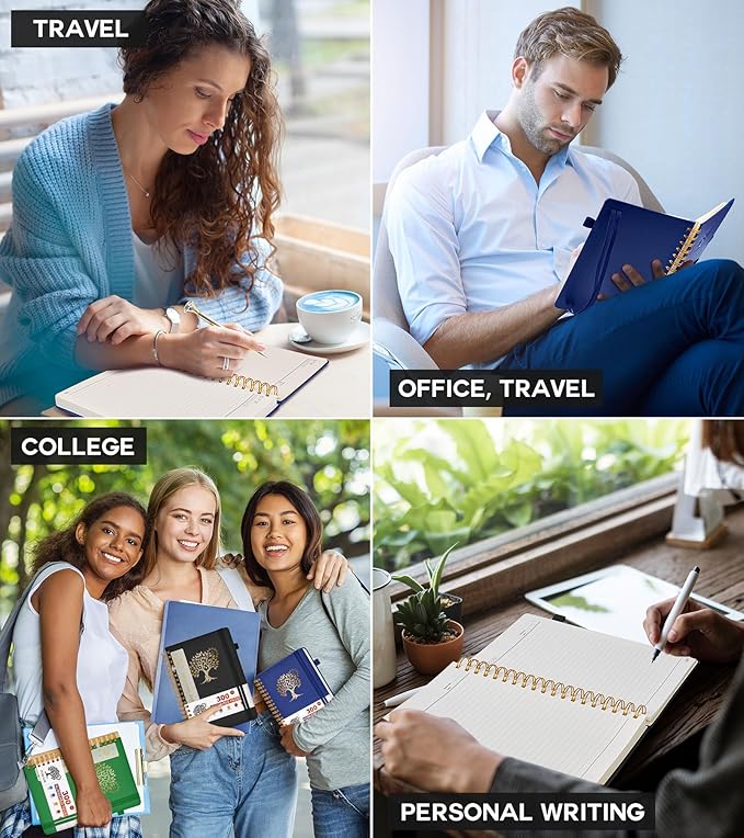 Large Spiral Notebook Journal for Women Men - 300 Numbered Lined Pages, College Ruled, A4 Hardcover Spiral Bound Notebook for School, Work, Note Taking, Writing, Leather Spiral Journal 8.5"x11"