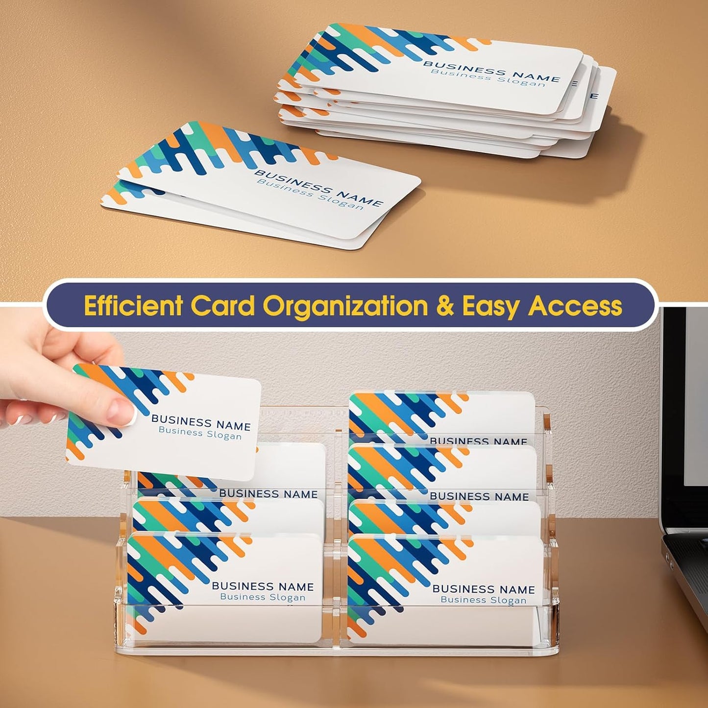 MaxGear Acrylic Business Card Holder for Desk Multiple Business Card Holders, Premium Cards Stand, Clear Plastic Cards Display Holder with 4 Tier for Exhibition, Home and Office, 8 Pocket, 2 Pack