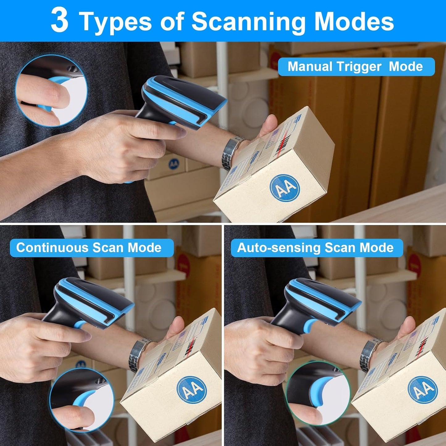 1D Barcode Scanner, Onewscan Wireless Laser Bar Code Scanners with Stand 2.4G Wireless & USB Wired Connection Plug and Play Handheld Bar Code Reader