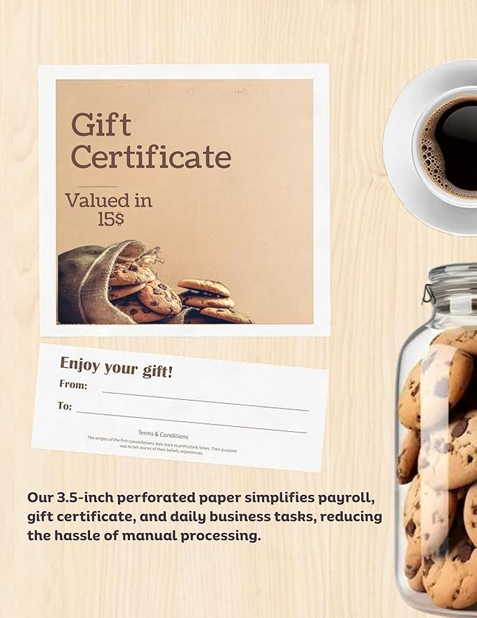 Limited Papers (TM) 8.5x11 Perforated Paper, 20/50 Pound, 75 GSM, Variety of Perforation Sizes and Colors, for Forms, Tickets, Postcards, Business Cards. (Ivory, 2 up – 3.5” from bottom)