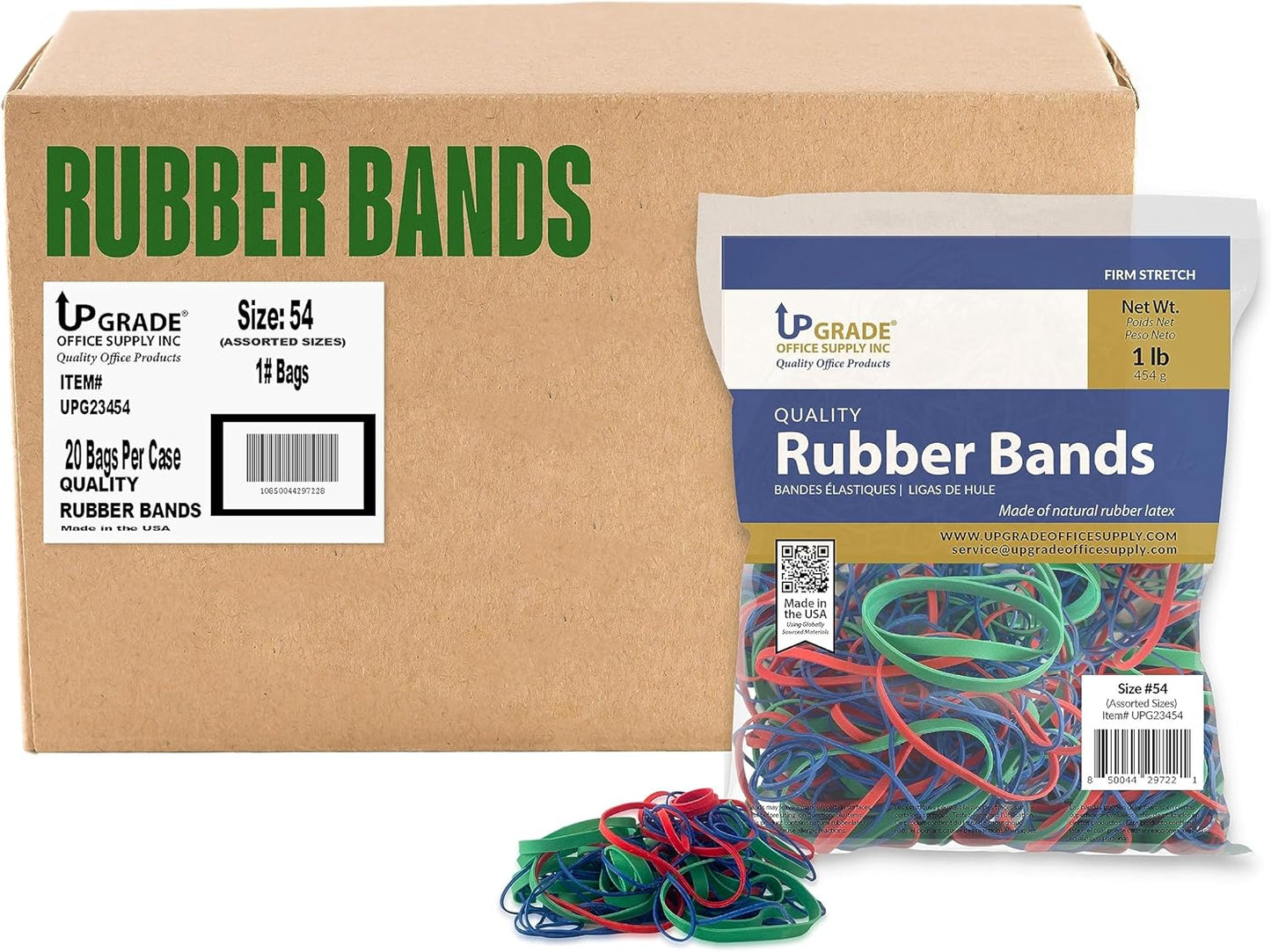 Upgrade Office Supply UPG23454 Rubber Bands, Assorted Size and Color, 1 lb Bag, USA