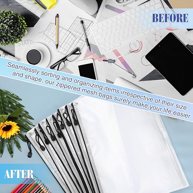 Jetec 32 Pcs Mesh Zipper Bags Toy Storage Bikini Organizer Bag Bolsas Para Guardar Trajes De Baño Waterproof Zipper Reusable Pouch Puzzle Multipurpose for Storage Office(Black,15 x 11 Inch)