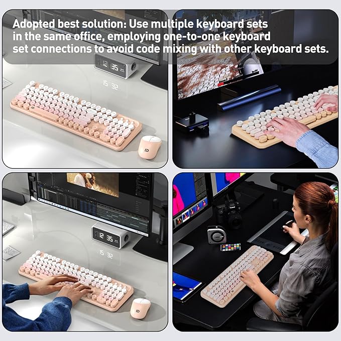 Wireless Keyboard and Mouse Combo, 2.4 GHz Full-Sized Wireless Keyboard Mouse with Round Keycaps for Windows, Computer, Desktop, PC, Laptop (GradientPink)