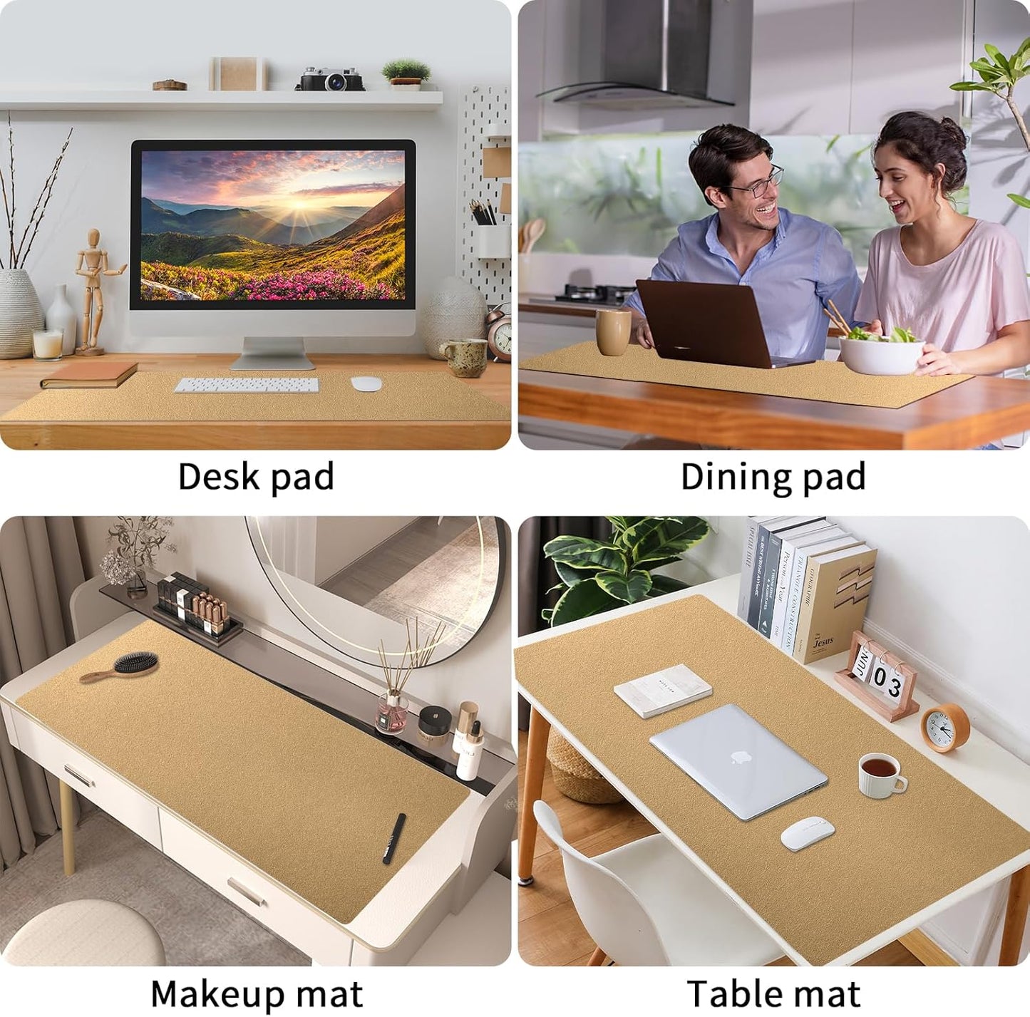 Bloss Gold Leather Desk Mat 35.4" x 15.7", Large Keyboard Pad for Desk, Desk Matt for Desktop, Waterproof Desk Pad Mat, Computer Mat for Office/Home/Decor