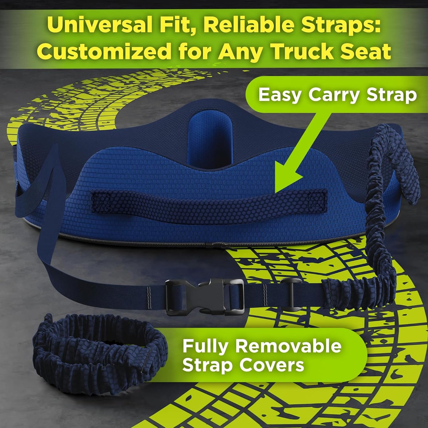 XL Truck Seat Cushion for Truck Driver Seat Cushion - Upgraded Back Support, CertiPUR-US® Certified - Thick Memory Foam, Pain Relief for Hours of Driving, Trucker Approved Big Rig - Navy