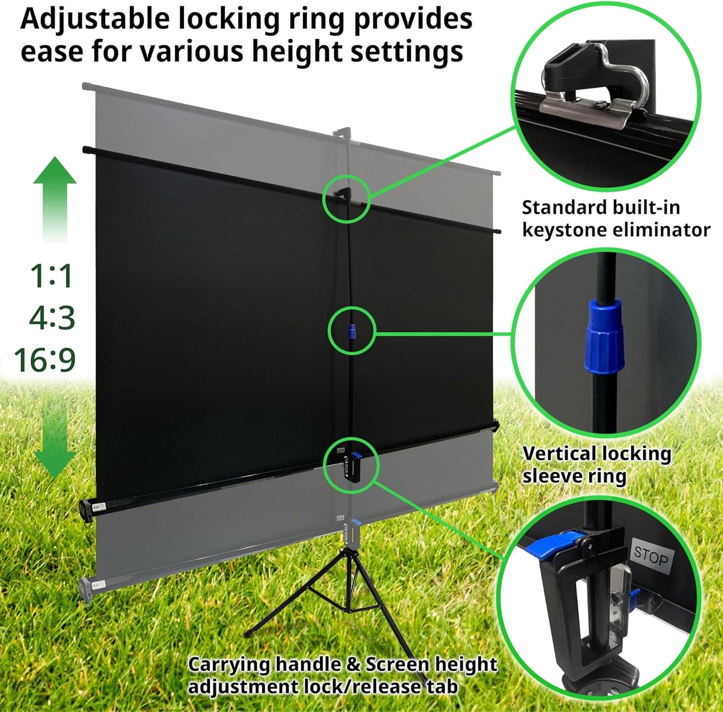 Elite Screens Tripod Series, 119-INCH 1:1, 16:9, 4:3, Adjustable Multi Aspect Ratio Portable Indoor Outdoor Projector Screen, 8K/4K Ultra HD 3D Ready, US Based Company 2-YEAR WARRANTY, T119UWS1, Black