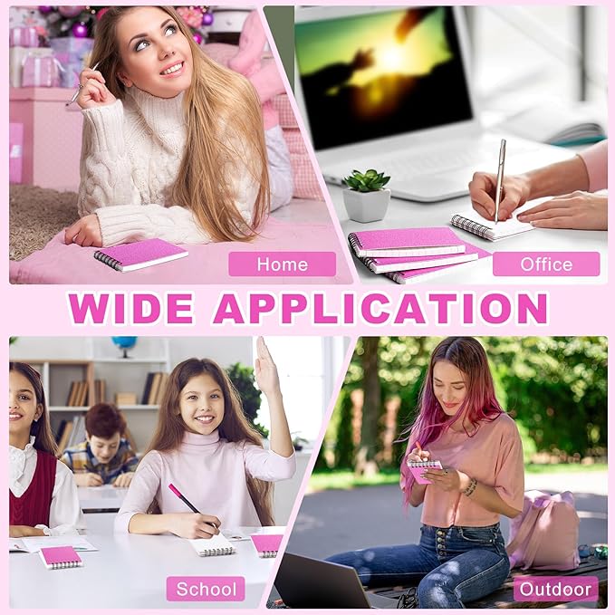 Tenceur 6 Pcs Pocket Notebook Bulk Small 3x5 Inch Spiral Notepads Mini Top Bound Notebook with Lined 120 Pages Ruled Memo Pads for Office College Nurse Essentials Back to School Gift (Glitter Pink)