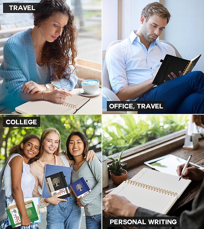 Large Spiral Notebook Journal for Women Men - 300 Numbered Lined Pages, College Ruled, A4 Hardcover Spiral Bound Notebook for School, Work, Note Taking, Writing, Leather Spiral Journal 8.5"x11"