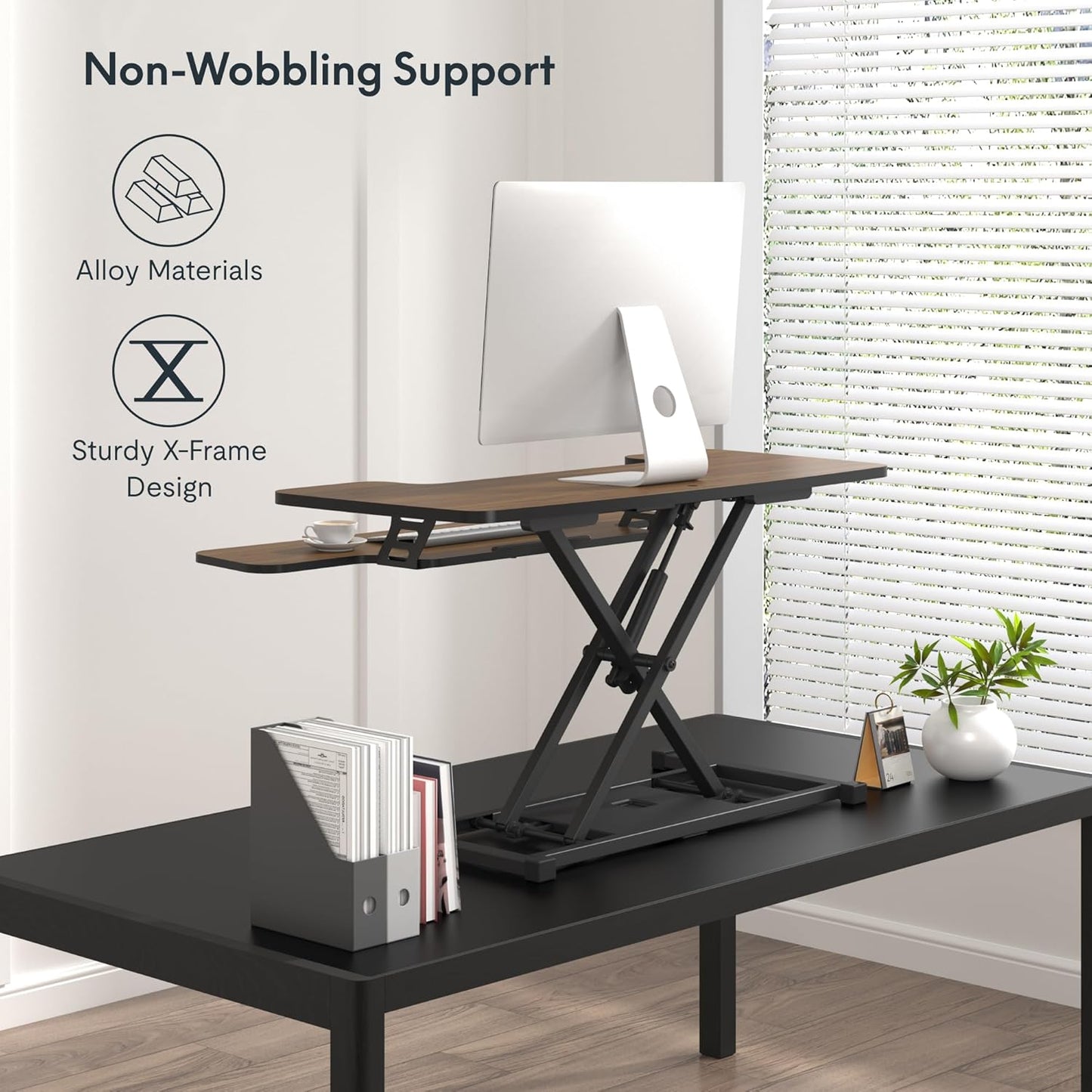 FLEXISPOT Standing Desk Converter 36in Sit to Stand up Riser Height Adjustable Monitor and Laptop Workstation with Spacious 2-Tier Desktop, Walnut Color