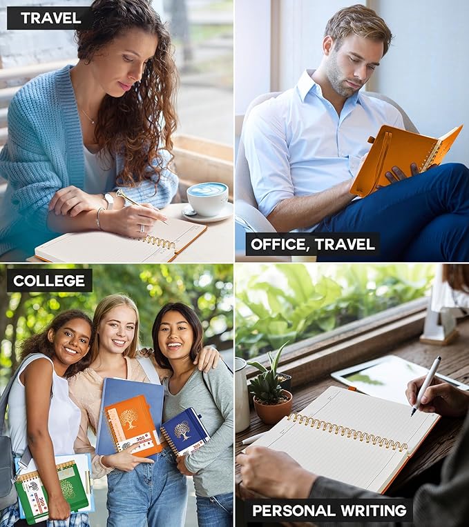 Large Spiral Notebook Journal for Women Men - 300 Numbered Lined Pages, College Ruled,B5 Hardcover Spiral Bound Notebook for School, Work, Note Taking, Writing, Leather Spiral Journal 7"x10"