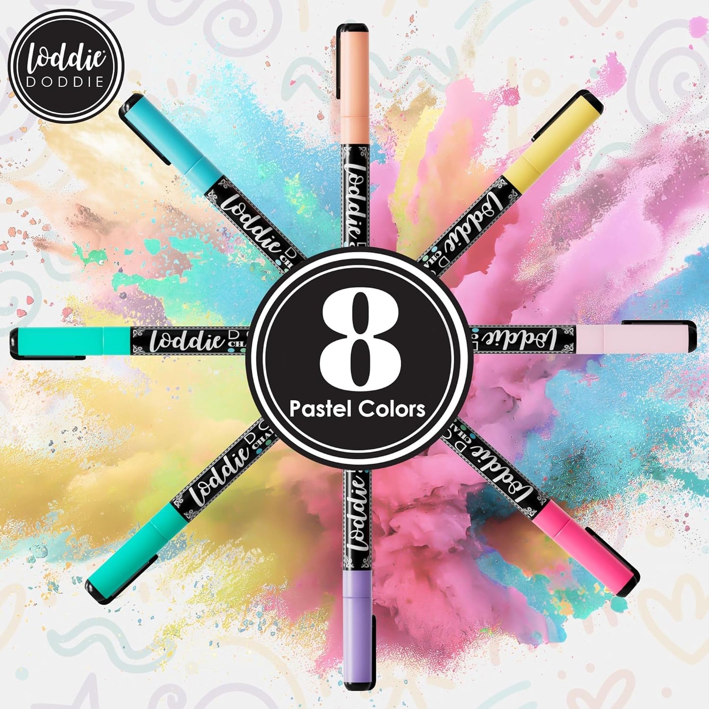 Loddie Doddie Liquid Chalk Markers Fine Tip - 8 Pack Macaron Pastel 1mm - Erasable Low-Odor Ink For Chalkboard & Dry Erase Markers - Non-Toxic Smudge-Proof
