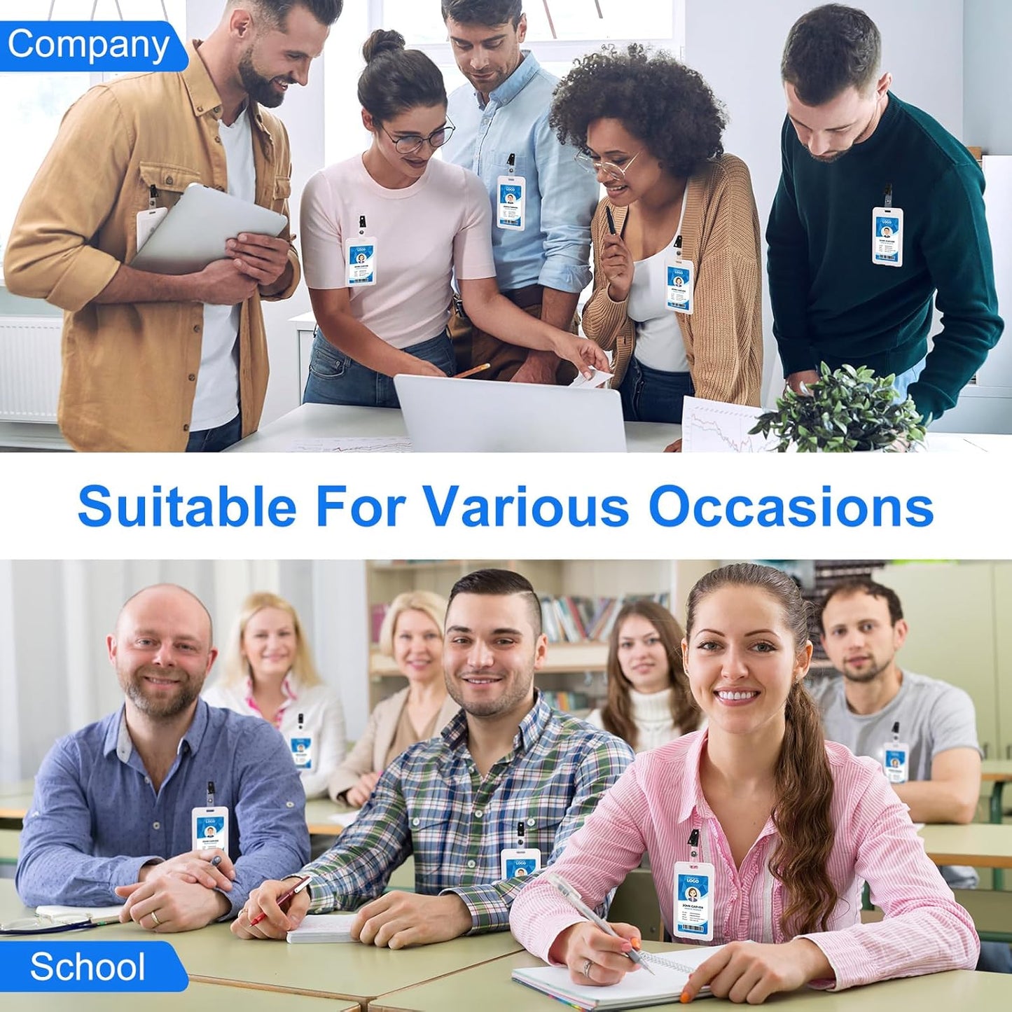 Marspark 400 Pack Metal Badge Clips with PVC Straps Double Hole ID Badge Clips for Name Tag ID Cards Holders, Office Supplies(Black)