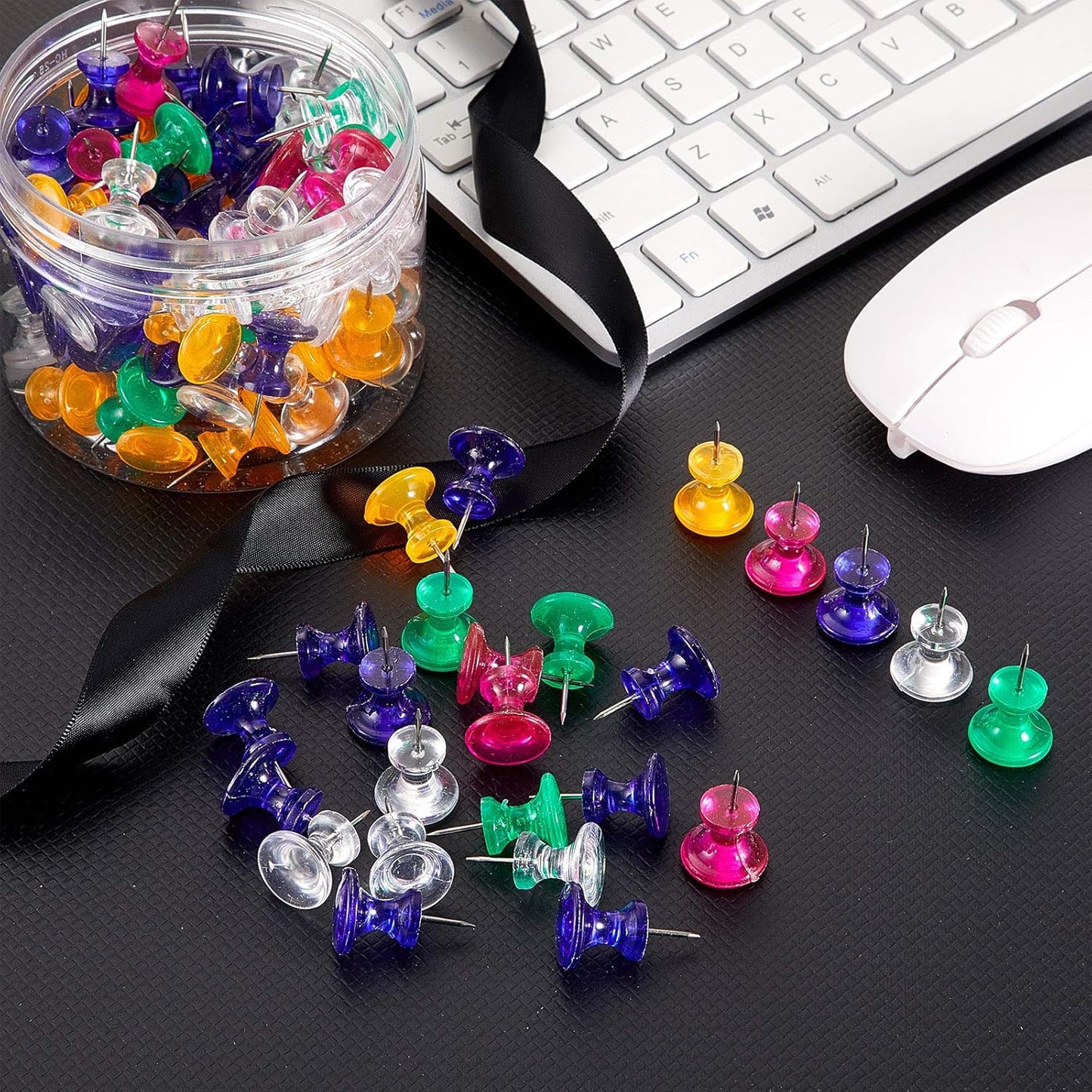 Outus 100 Pcs Giant Push Pins Large Thumb Tacks Plastic Heads 1 Inch Jumbo Push Pins for Cork Board Map Posters Office School(Red, Yellow, Blue, Green, Clear)