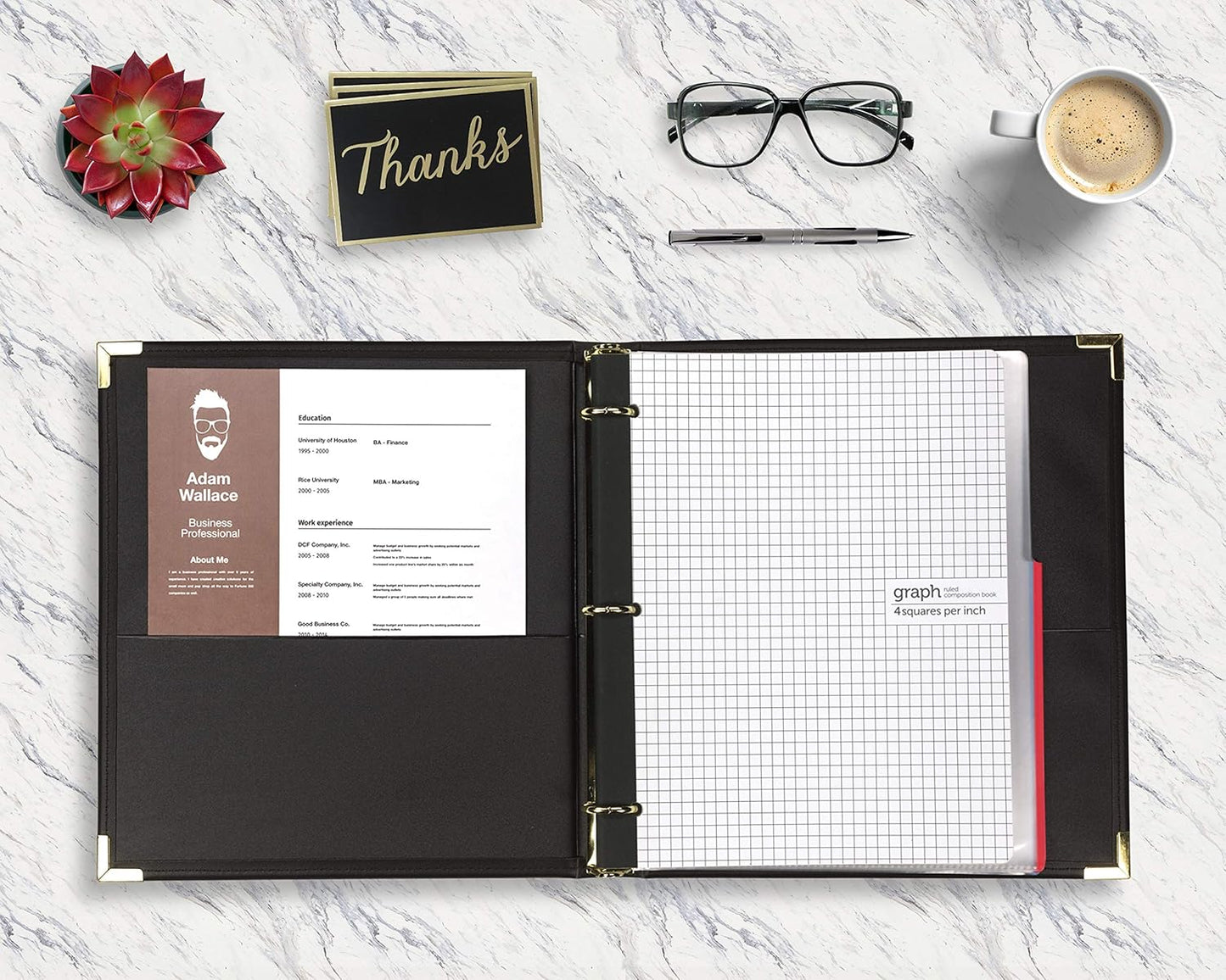 Samsill Classic Collection Leather 3 Ring Binder, Executive Presentation Portfolio, 1.5 Inch (Holds 325 Sheets), Brass Round Ring, Black