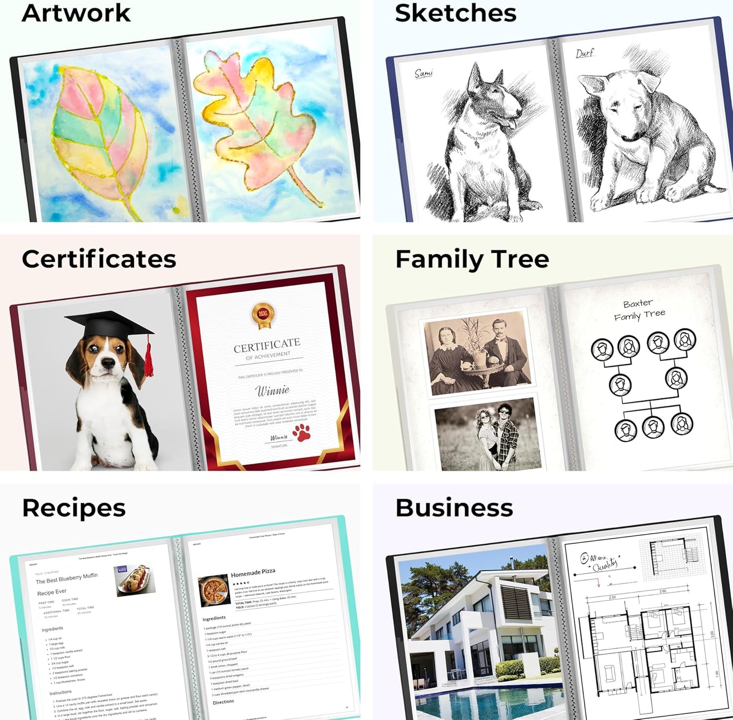 Dunwell Presentation Binder 48-Pocket, Displays 96 Pages, 8.5x11 Portfolio Binder with Plastic Sleeves, Storage and Organizer for Documents, Photos, Kids Artwork, Projects, Recipes (Ivory)