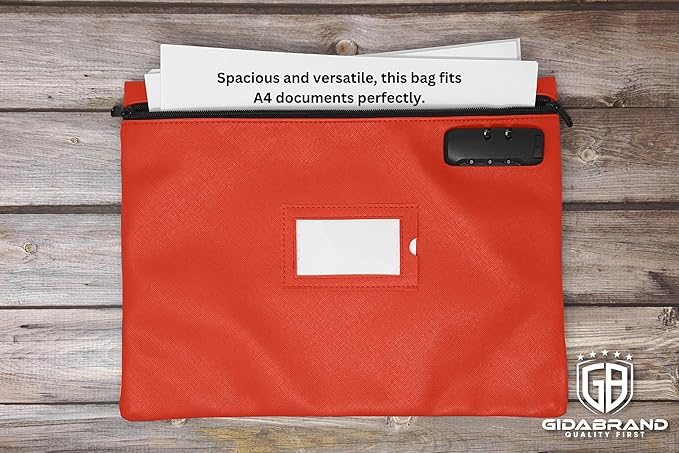 Red Notary Bag with Lock | 14x11 inch | Zipper Document Bag | Locking Case for Notary Kit, Stamp, Embosser, Ink Pad, and Valuables