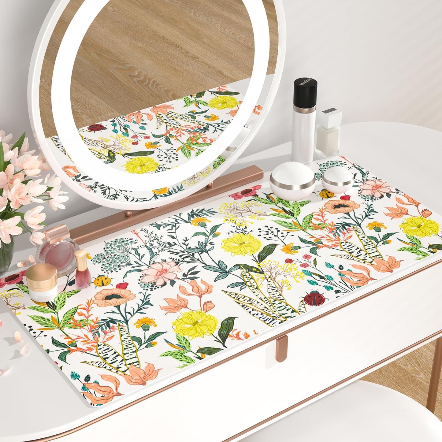 QIYI Floral Large Mouse Pad, Colorful Desk Mat for Desktop, Women Girls Desk Accessories Office Décor, PU Leather Waterproof Big Gaming Mousepad, Blooming Flowers Desk Pad Computer Mat, 31.5" x 15.7"