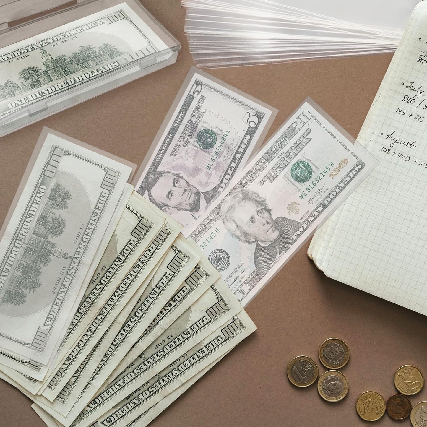 5 Pack Currency Sleeves Storage Case with 500 Pieces Dollar Bill Holder, Clear Plastic Paper Money Sleeve for Bills, Paper Currency Bill Sleeves Protector Dollar Bill Holders for Collectors