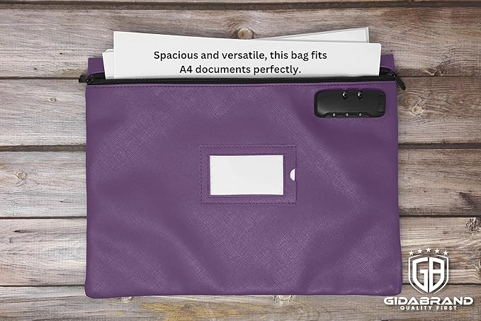 Notary Bag with Lock | 14x11 inch | Purple | Zipper Notary Supplies Bag | Locking Notary Bag for Notary Kit, Stamp, Embosser, Ink Pad, and Valuables | Locking Document Bag | Journal Carrying Case