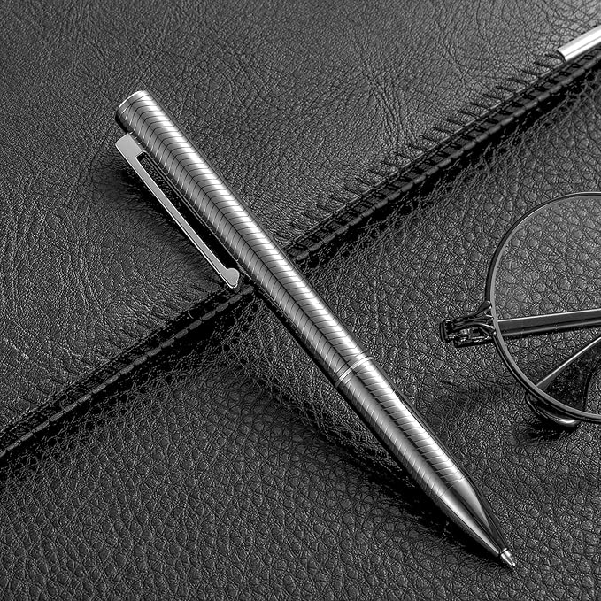 Ballpoint Pen with Gift Box for Men Women,Luxury Stainless Steel Retractable Pen Executive Home Office Use, and 2 Extra Refills Black Ink 1.0mm B2 (Dark Gray)