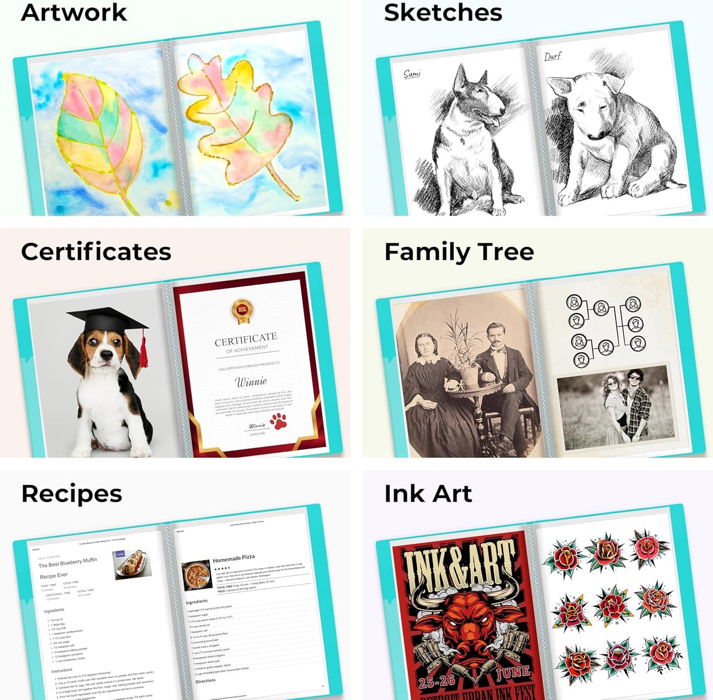 Dunwell 9x12 Presentation Binder with Clear Plastic Sleeves (Aqua), Folder for Artwork, 24 Pockets Display 48 Pages of 9 x 12 or A4 Size Documents, Kids Art, Keepsakes, Acid-Free Poly Portfolio Binder