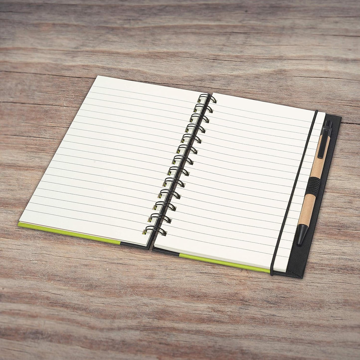 DISCOUNT PROMOS Custom Eco Block Notebooks with Pens Set of 10, Personalized Bulk Pack - Perfect for School, Office, Business, Home - Lime Green