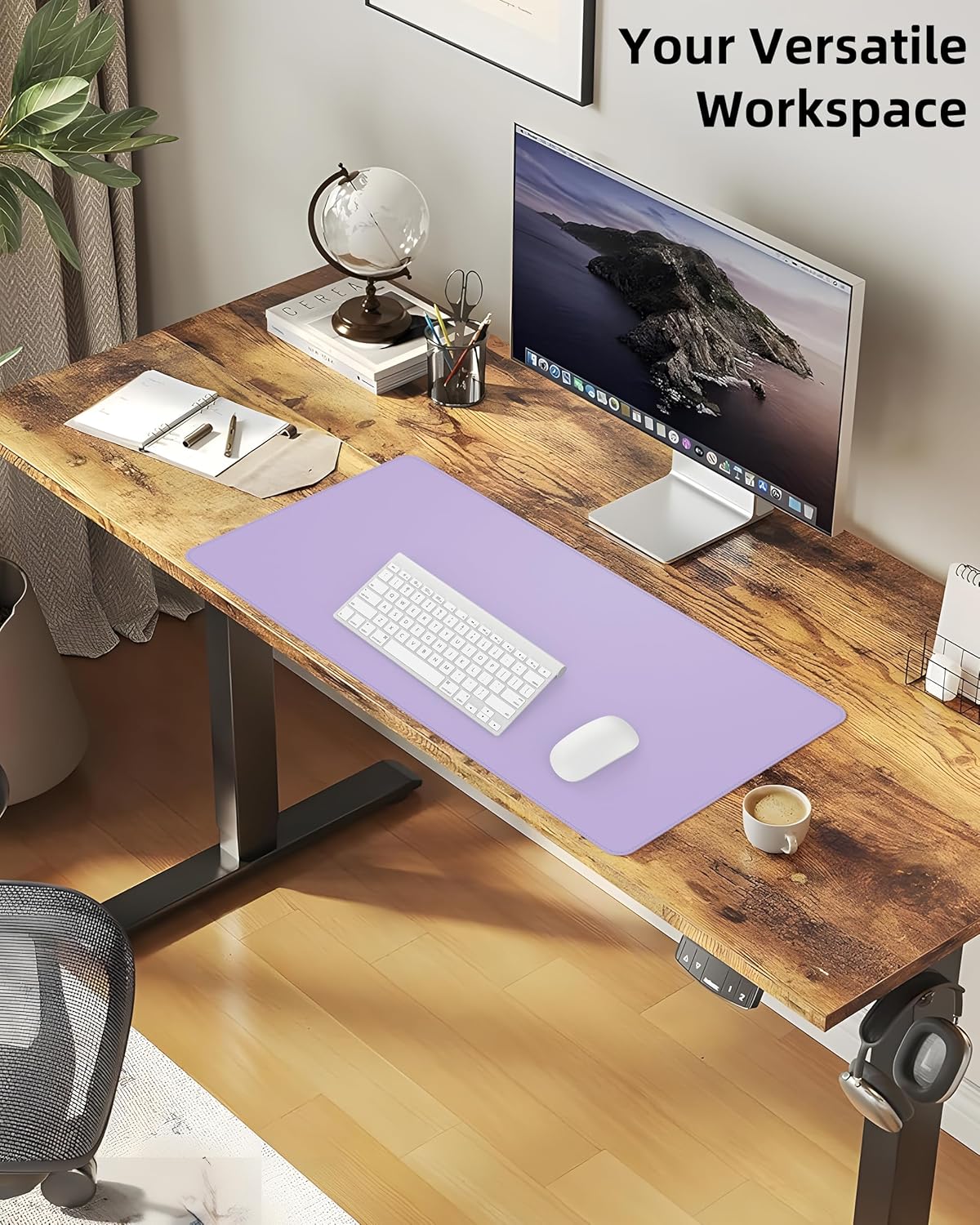 Leather Desk Pad Protector,Office Desk Mat,Large Mouse Pad, Non-Slip PU Leather Desk Blotter,Desk Pad,Waterproof Desk Writing Pad for Office and Home (Light Purple,35.4" x 17")