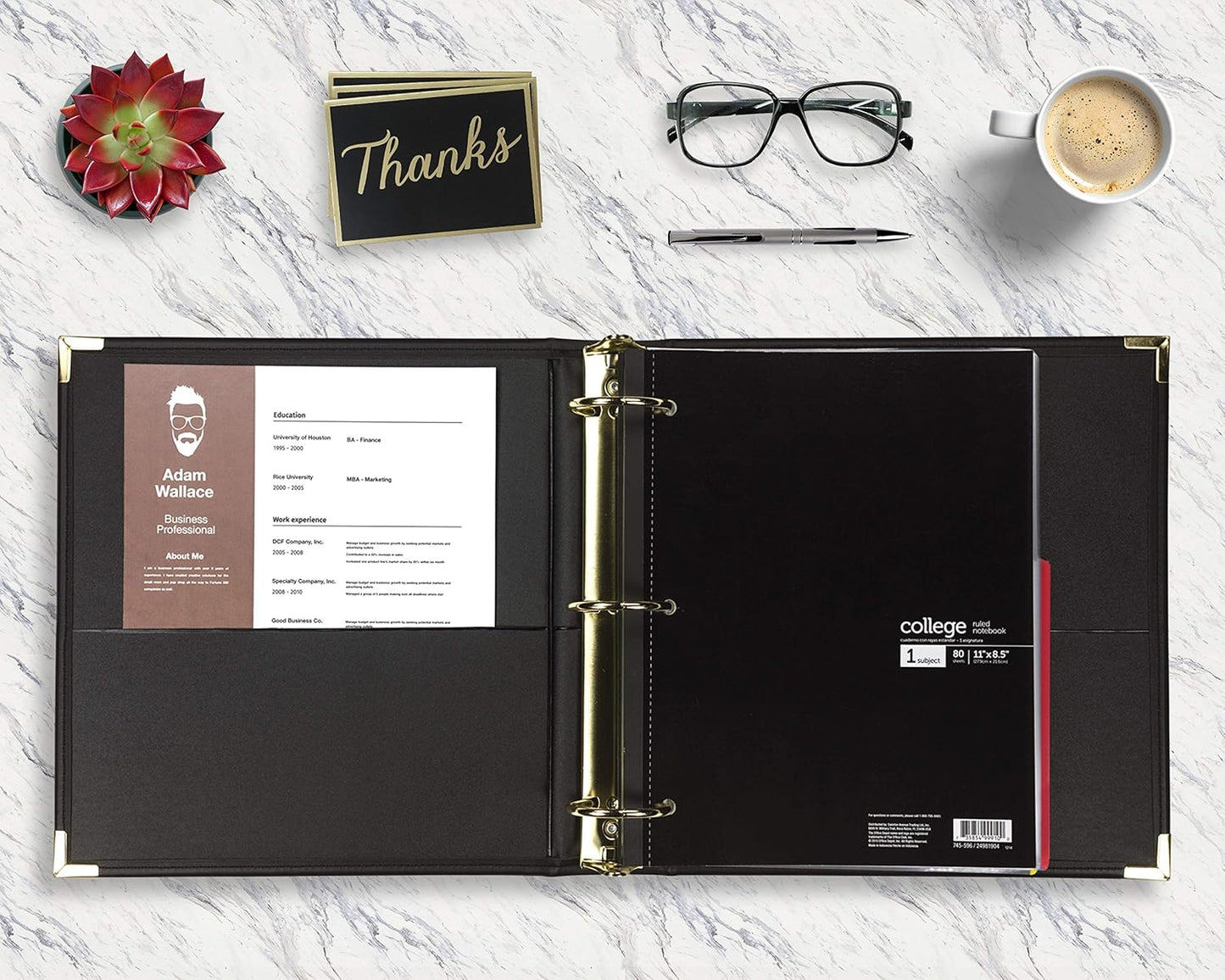 Samsill Classic Collection Leather 3 Ring Binder, Executive Presentation Portfolio, 2 Inch (Holds 425 Sheets), Brass Round Ring, Black