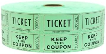 INDIANA TICKET CO. 2,000 Green Raffle Tickets Double Roll, Premium Quality 50/50 Raffle Tickets, Tickets for Events, Carnivals, Door Prizes, Drinks and More
