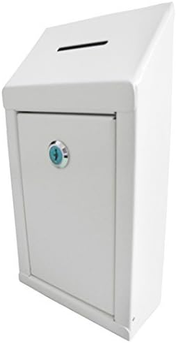 Metal Donation Box-Suggestion Box with Slot and lock-Cash Lock box for Money-Secure Drop Box-Comment and ballot voting box-comes with pre-drilled holes for easy wall mounting 10 X 6 X 4"(off White)
