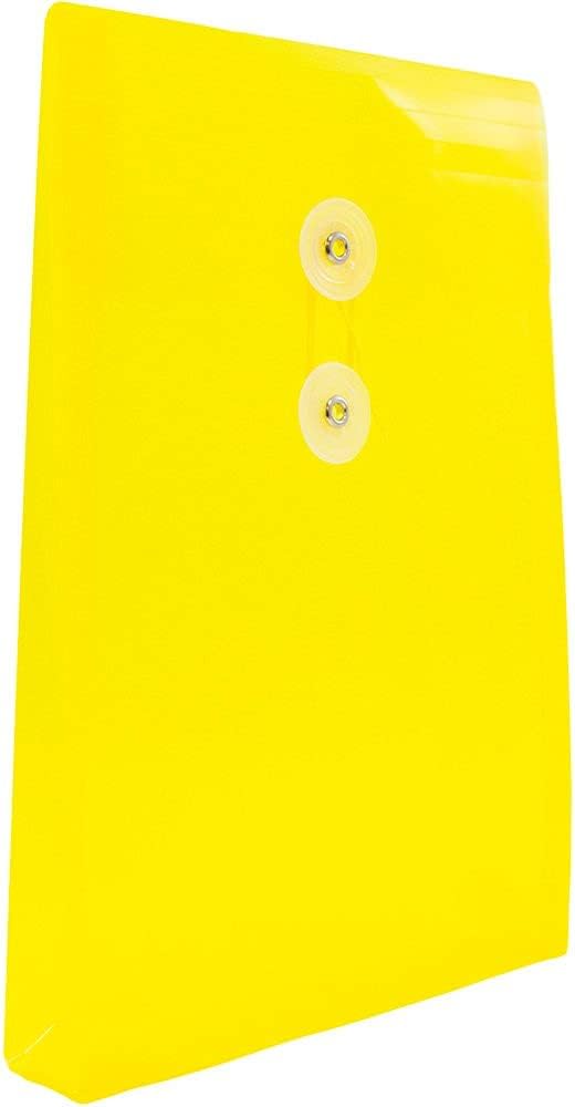 JAM PAPER Plastic Envelopes with Button & String Tie Closure - 6 1/4 x 9 1/4 - Yellow - 12/Pack