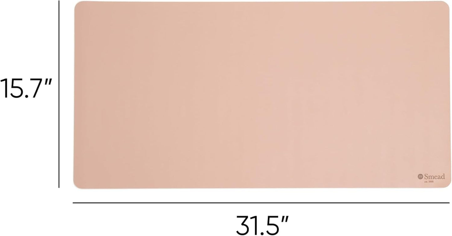 Smead Desk Pad, Vegan Leather Desk Mat with Non-Slip Faux Suede Backing, Perfect Desk Organizer for Office Decor, 31.5” x 15.7” Medium, Dusty Rose (64834)