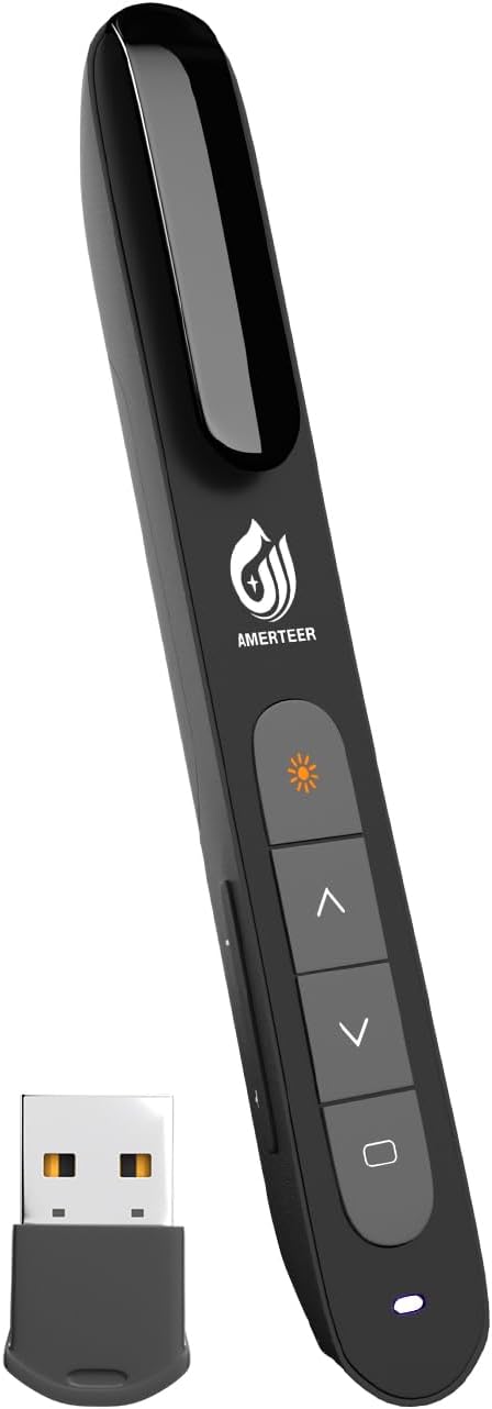 AMERTEER Wireless Presenter,Support Hyperlink RF 2.4GHz Powerpoint PPT Clicker Presentation Remote Control Laser Pointer Flip Pen