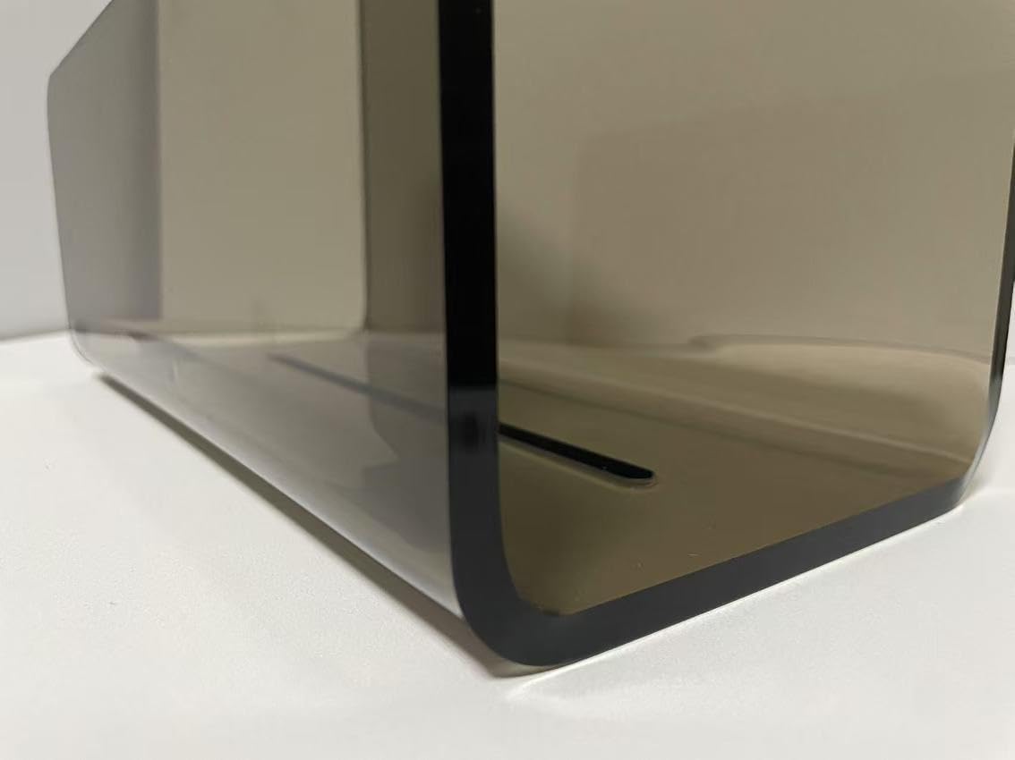 Magazine Holder, Brown Clear Acrylic with Stainless Steel Handle, Tabletop Display Stand