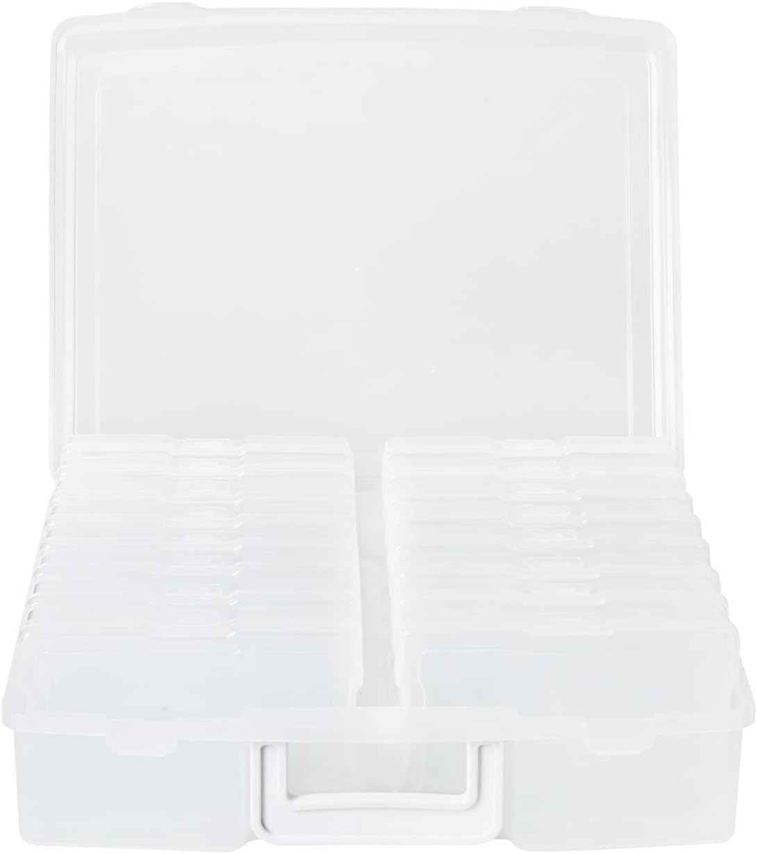 novelinks 4" x 6" Photo Organizer Box with Handle – 16 Inner Photo Storage Cases, Holds 1600 Photos, Portable Picture Keeper with Secure Snap Closures – White