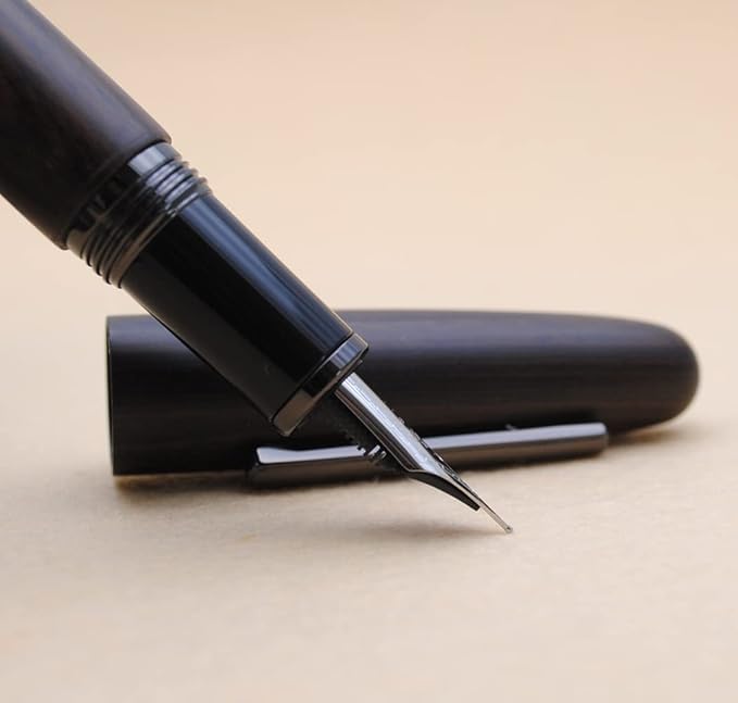 JINHAO 9056 Natural Wood Fountain Pen Handmade Ink Pen (Ebony Wood, Black clip, Fine Nib 0.5mm)