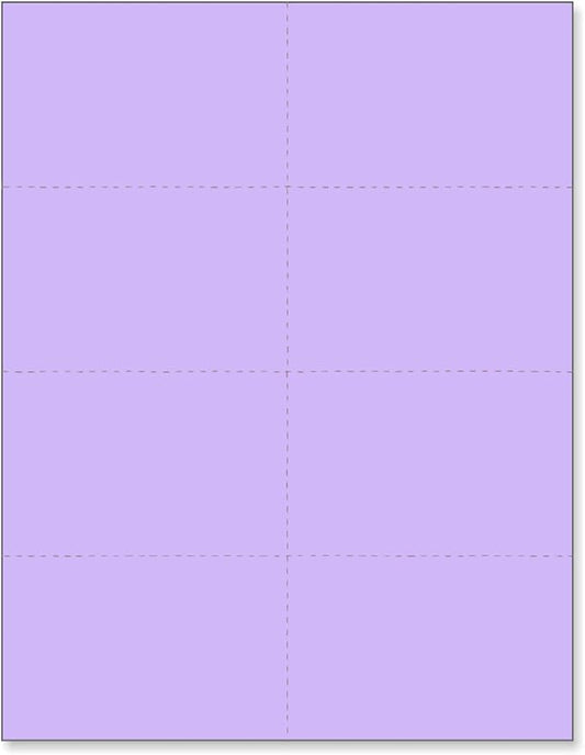 Limited Papers (TM) 8.5x11 Perforated Paper, 20/50 Pound, 75 GSM, Variety of Perforation Sizes and Colors, for Forms, Tickets, Postcards, Business Cards. (Lavender/orchid, 8 up)