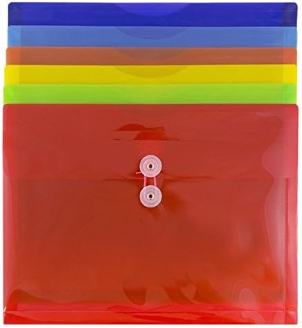 JAM PAPER Plastic Envelopes with Button & String Tie Closure - Letter Booklet - 9 3/4 x 13 - Assorted Primary Colors - 6/Pack