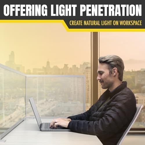 OBEX Polycarbonate Office Desk Mounted Privacy Screen Adjustable Table Top Panel Divider, Universal Aluminum Bracket-USA Made, 24" x 72", Translucent